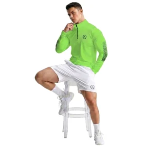 Calivium CV Men's Neon Green Quarter-Zip & White Shorts Set